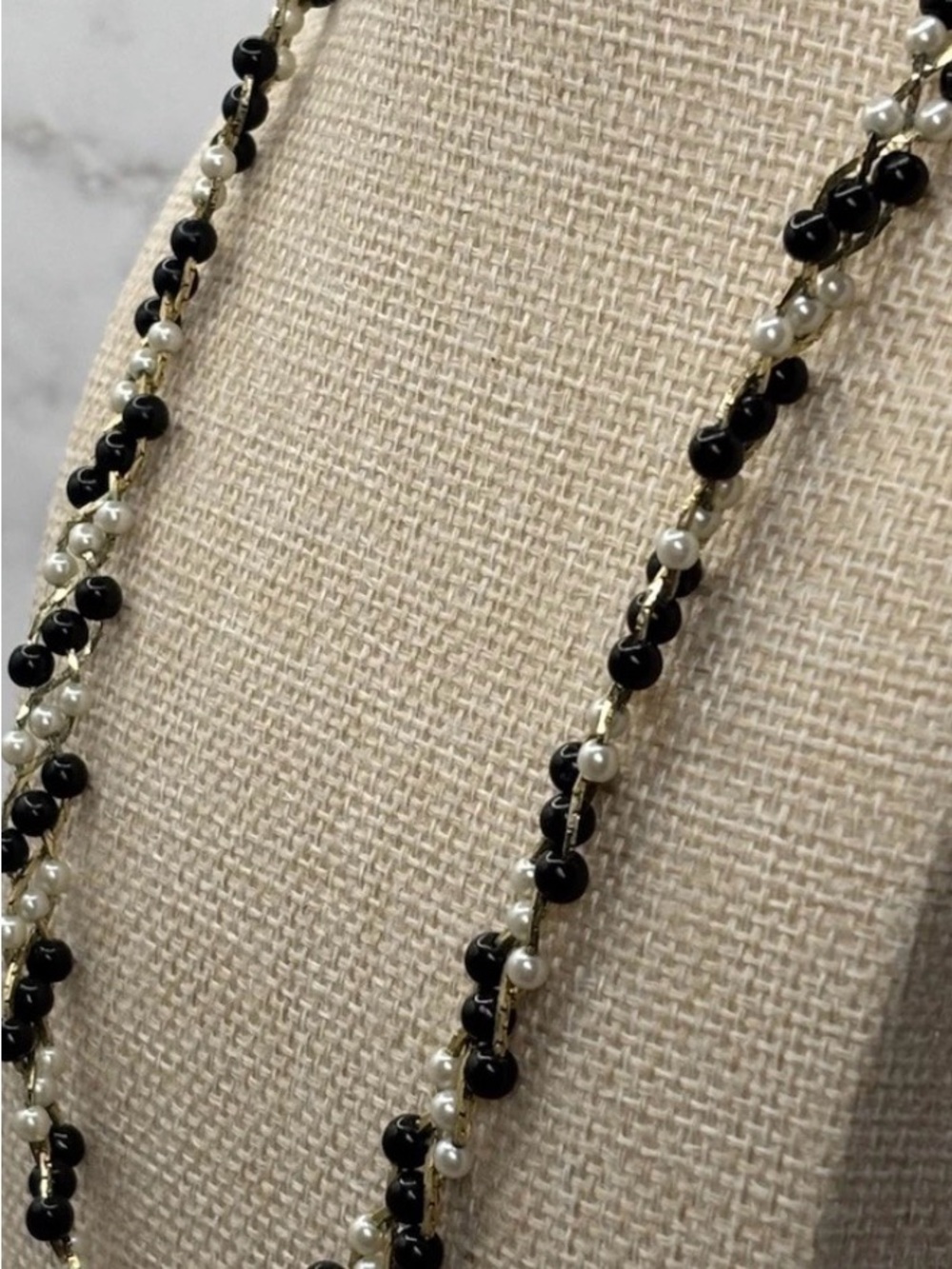 Trifari Vtg 23” signed Elegant Black and White Beaded Women's Necklace